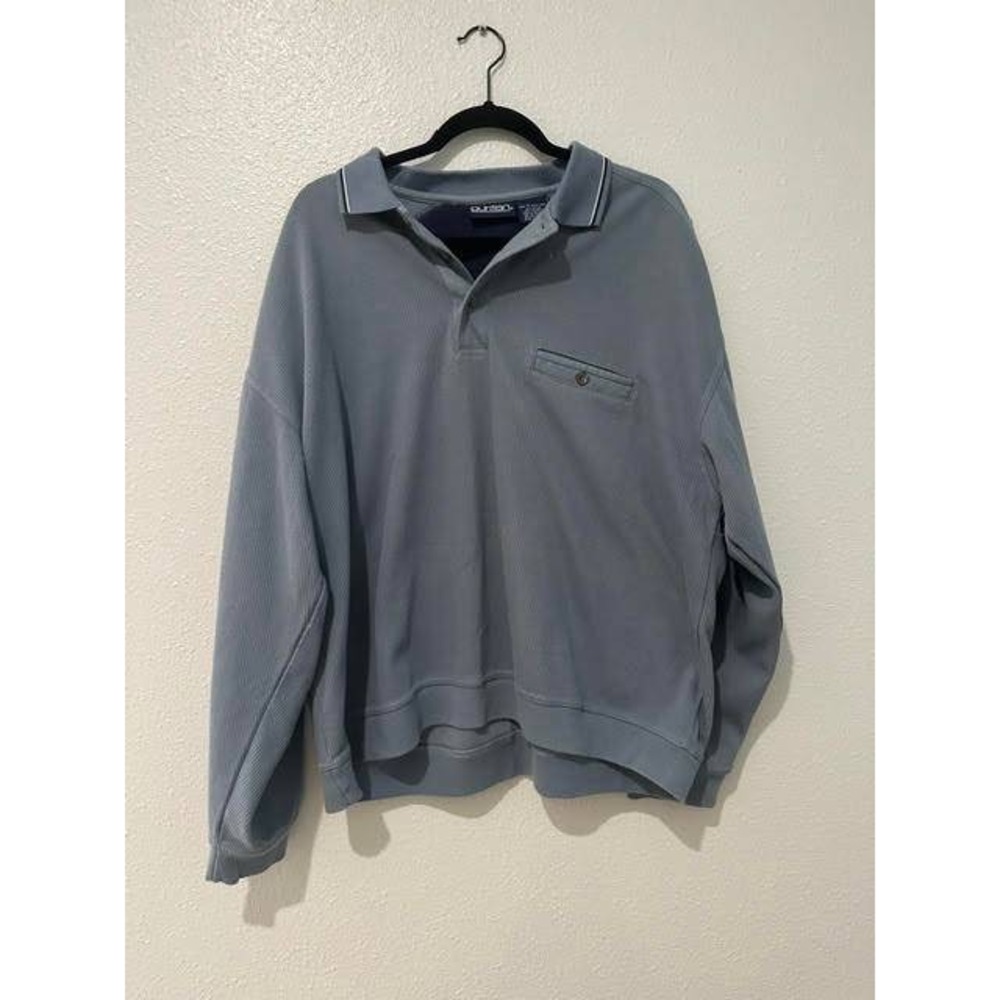 Puritan Mens XL Blue Gray Long Sleeve Polo Sweatshirt Collared Pocket Pullover